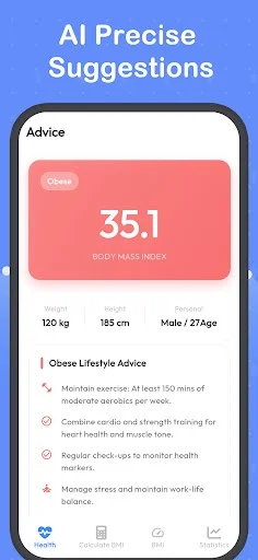 ดาวน์โหลด BMI Calculator-Weight record ล่าสุด – คำแนะนำด้านสุขภาพและฟิตเนสอัจฉริยะฟรี - Screenshot 13