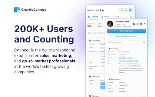 ดาวน์โหลด Clearbit Connect: ส่วนขยายค้นหาอีเมล B2B ฟรีและแม่นยำ - Screenshot 1