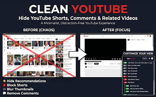 ดาวน์โหลด Clean YouTube ล่าสุด – บล็อก Shorts และซ่อนคอมเมนต์ฟรี - Screenshot 1