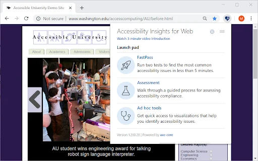 ดาวน์โหลด Accessibility Insights for Web ฟรี – ตัวช่วยตรวจสอบความเข้าถึงเว็บไซต์ - Screenshot 1