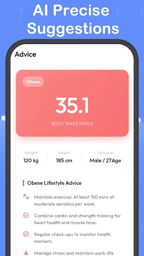 ดาวน์โหลด BMI Calculator-Weight record ล่าสุด – คำแนะนำด้านสุขภาพและฟิตเนสอัจฉริยะฟรี - Screenshot 5