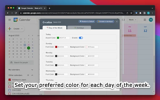 ดาวน์โหลด G-calize ล่าสุด – ปรับแต่งสี Google Calendar ให้สวยงามและอ่านง่าย - Screenshot 4