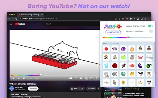 Sweezy Custom Progress Bar for YouTube™ – ปรับแต่งแถบเล่นวิดีโอให้สวยงามฟรี - Screenshot 1
