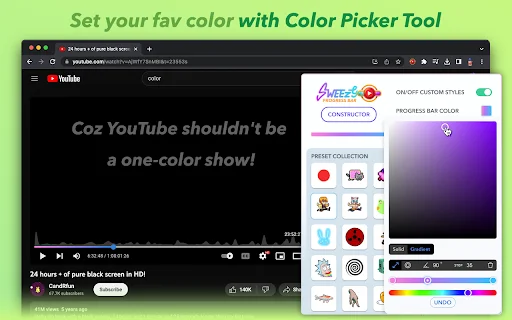 Sweezy Custom Progress Bar for YouTube™ – ปรับแต่งแถบเล่นวิดีโอให้สวยงามฟรี - Screenshot 3